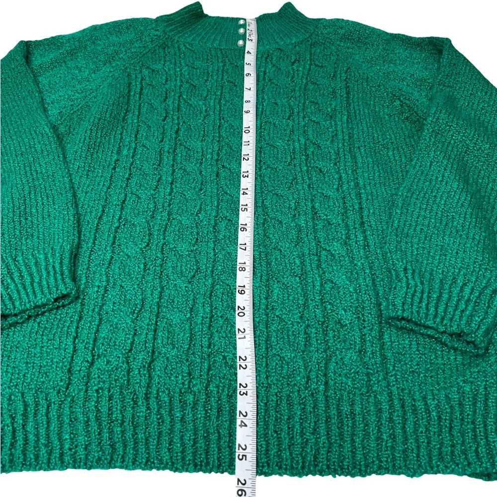 Vintage Cable Knit Sweater Faux Pearl Tall Collar Miranda Emerald Green Medium M - Picture 13 of 17